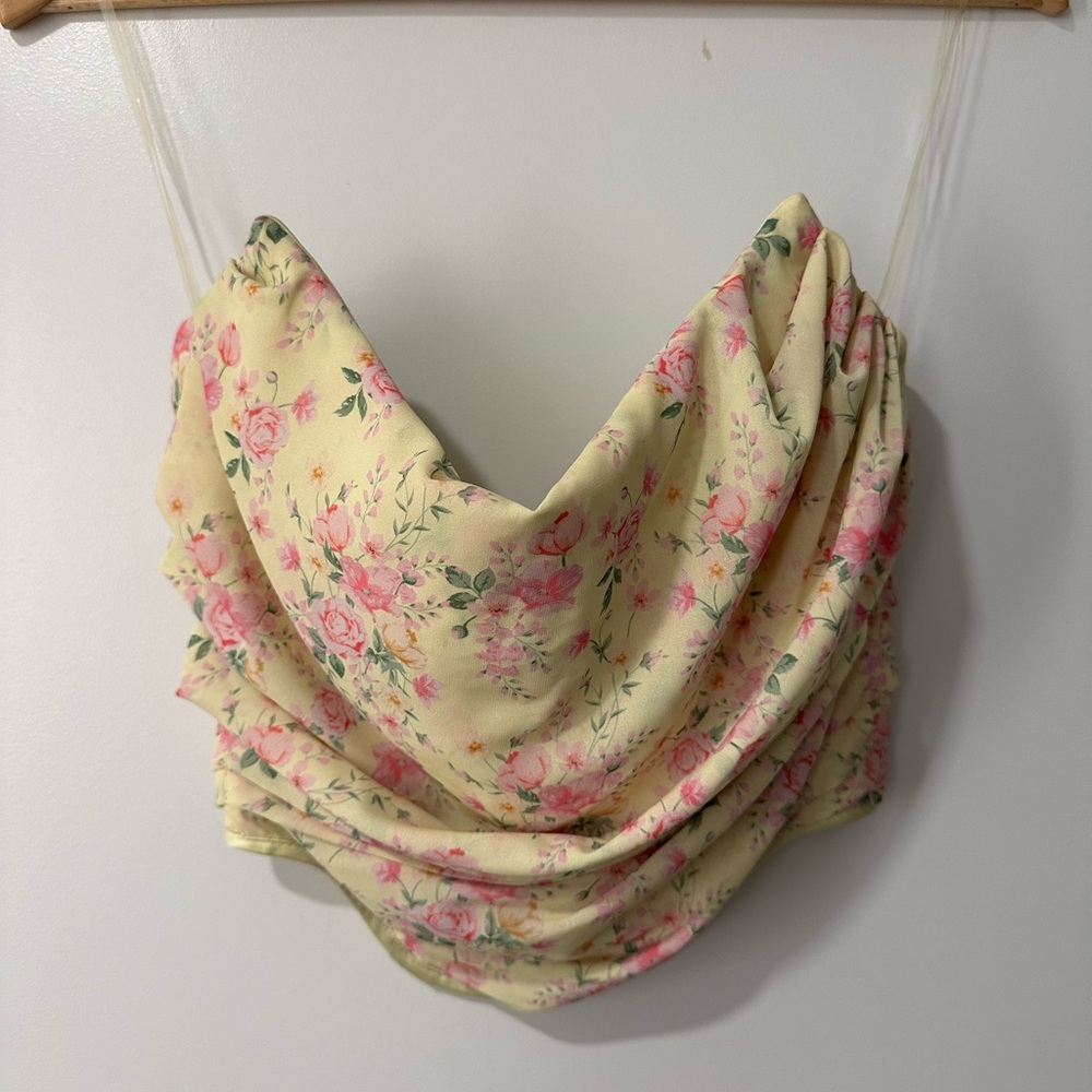 House of CB corset. Yellow chiffon with flowers. Like new. Size S.